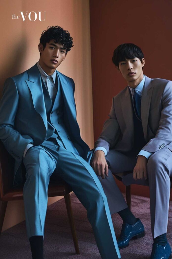 Two Japanese male models dressed in Blue suits posing for Loro Piana - The VOU - thevou.com .jpg