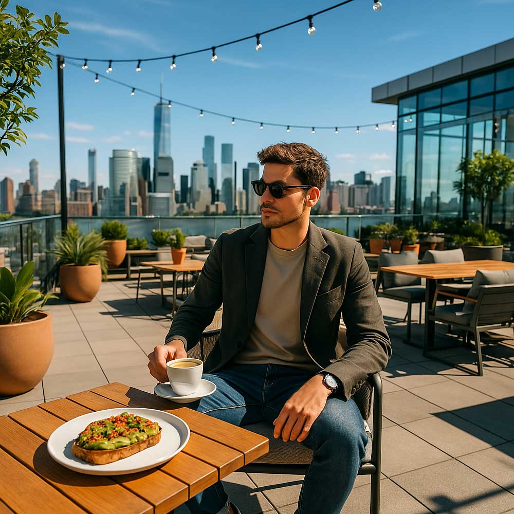 A rooftop restaurant fashion style