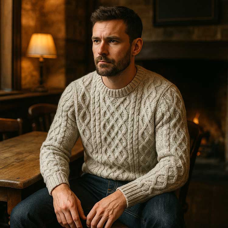 Dark denim or sturdy trousers paired with a quality textured shirt or sweater.