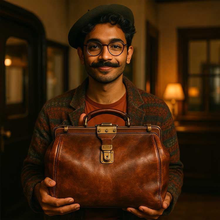A vintage leather Gladstone bag or a uniquely patterned/coloured holdall.