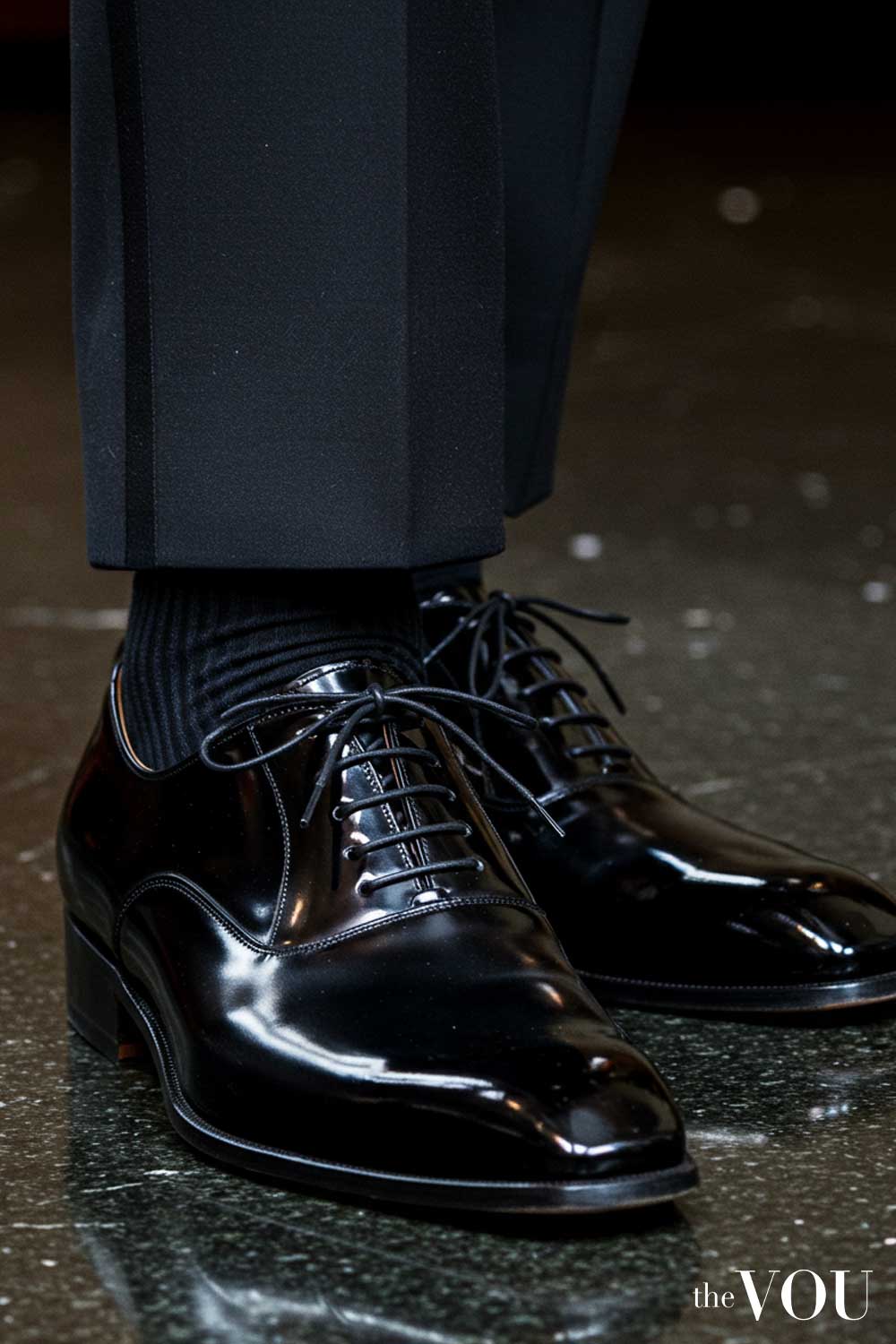 White Tie Black Patent Leather Wholecut Oxford Shoes