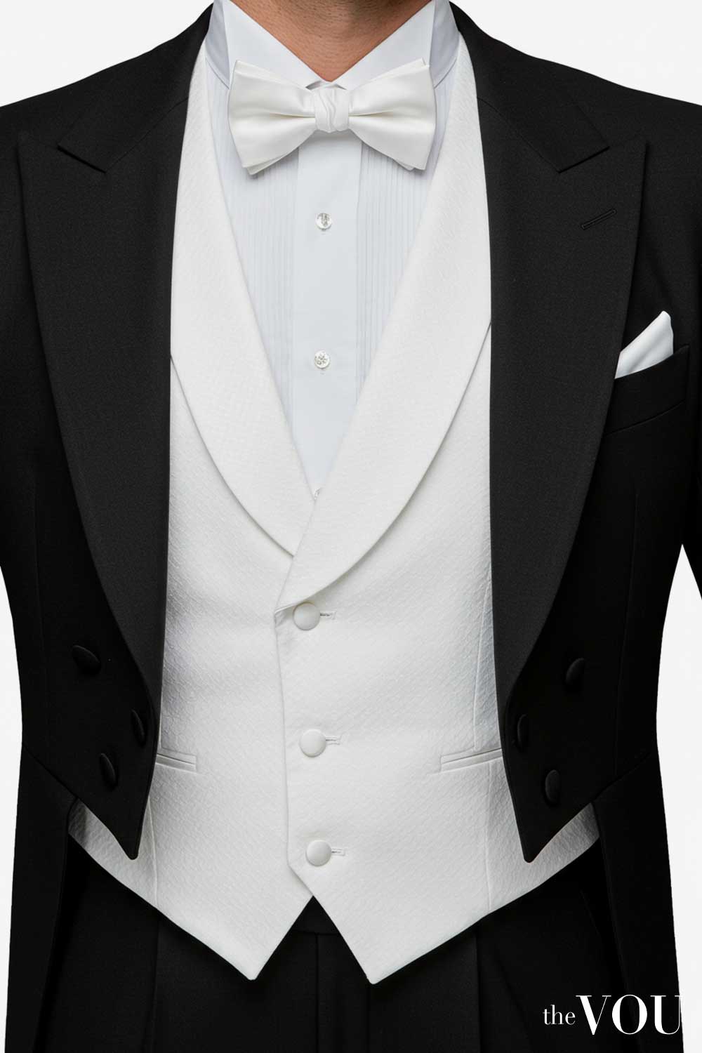 White Tie White Pique Backless Waistcoat Front View
