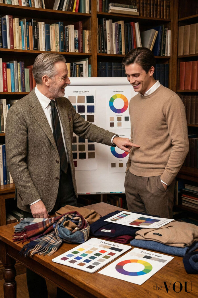 mage-Consultant-teaching-his-client-how-to-dress-by-their-seasonal-colour-palette-thevou.com