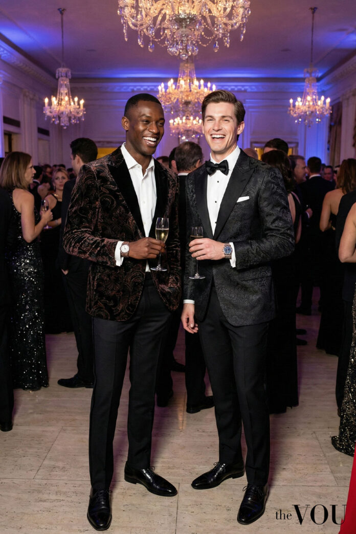 Two Males Dressing in Black Tie outfits at a dinner gala - thevou.com