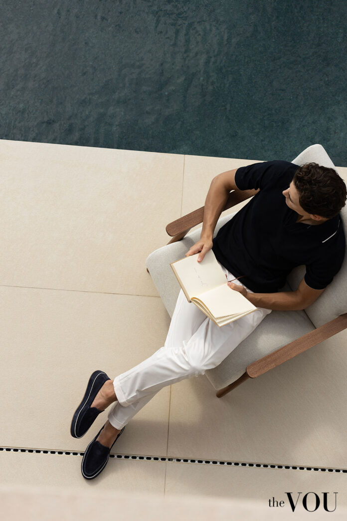 Aurelian black shirt and white trousers - thevou.com